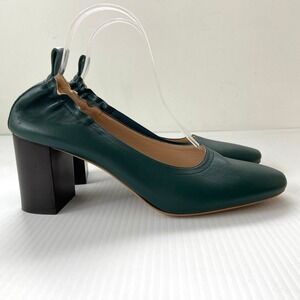Everlane The Day High Heel Forest Green Leather Pumps 2.5" Heel Womens 11‎